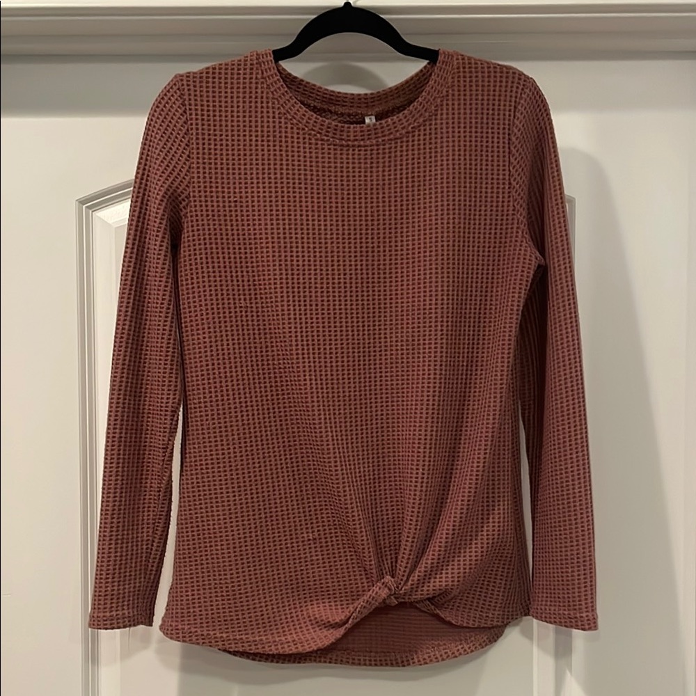 Women's Waffle Knit Long Sleeve Top - Rust